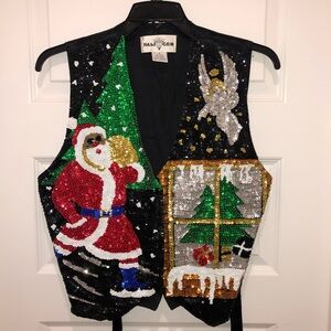 Vintage Bali  Gem Women’s Sequin Christmas  Santa Holiday Vest Sz S